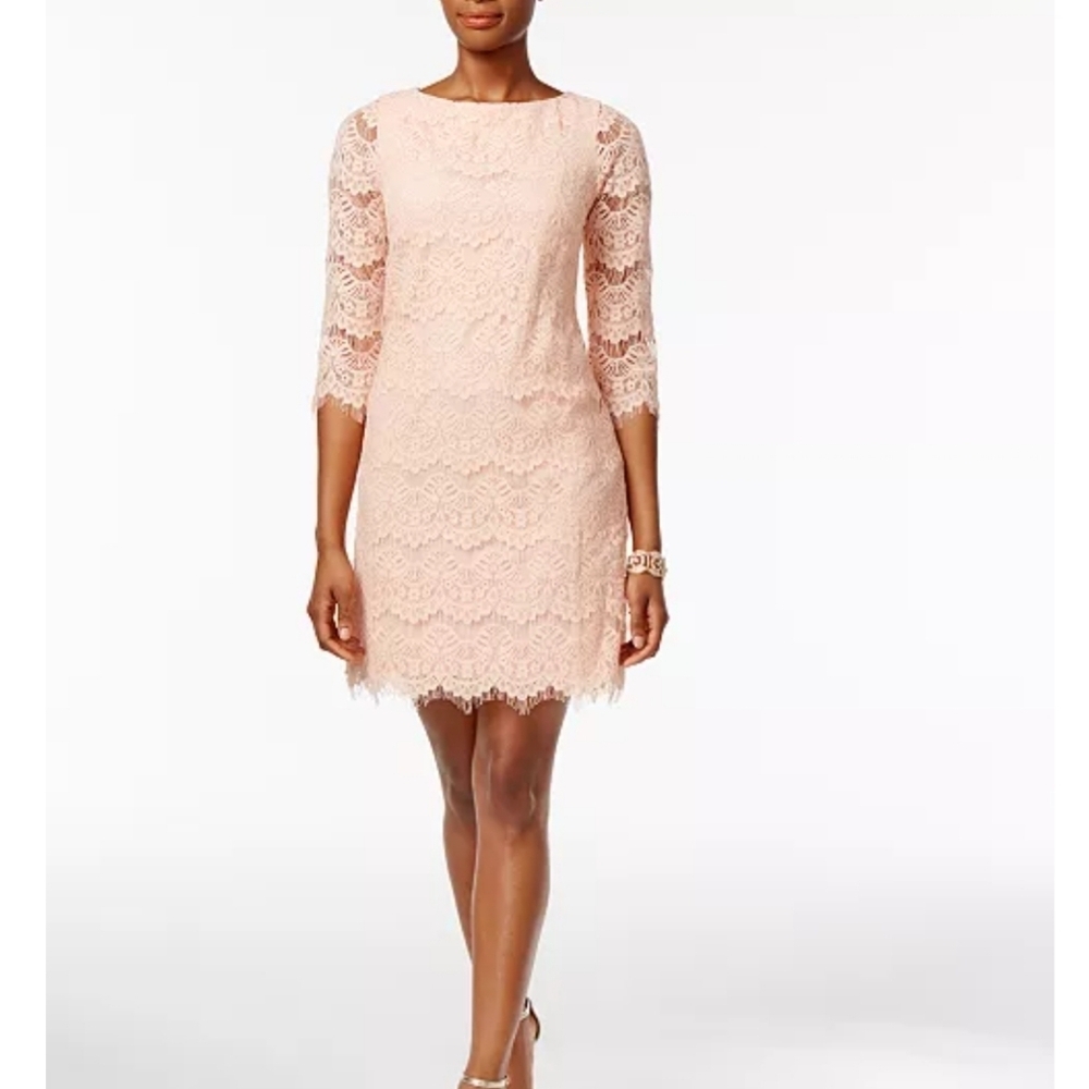 Jessica Howard Size 14W Knee Length Lace Women Peach Dress - Picture 2 of 11